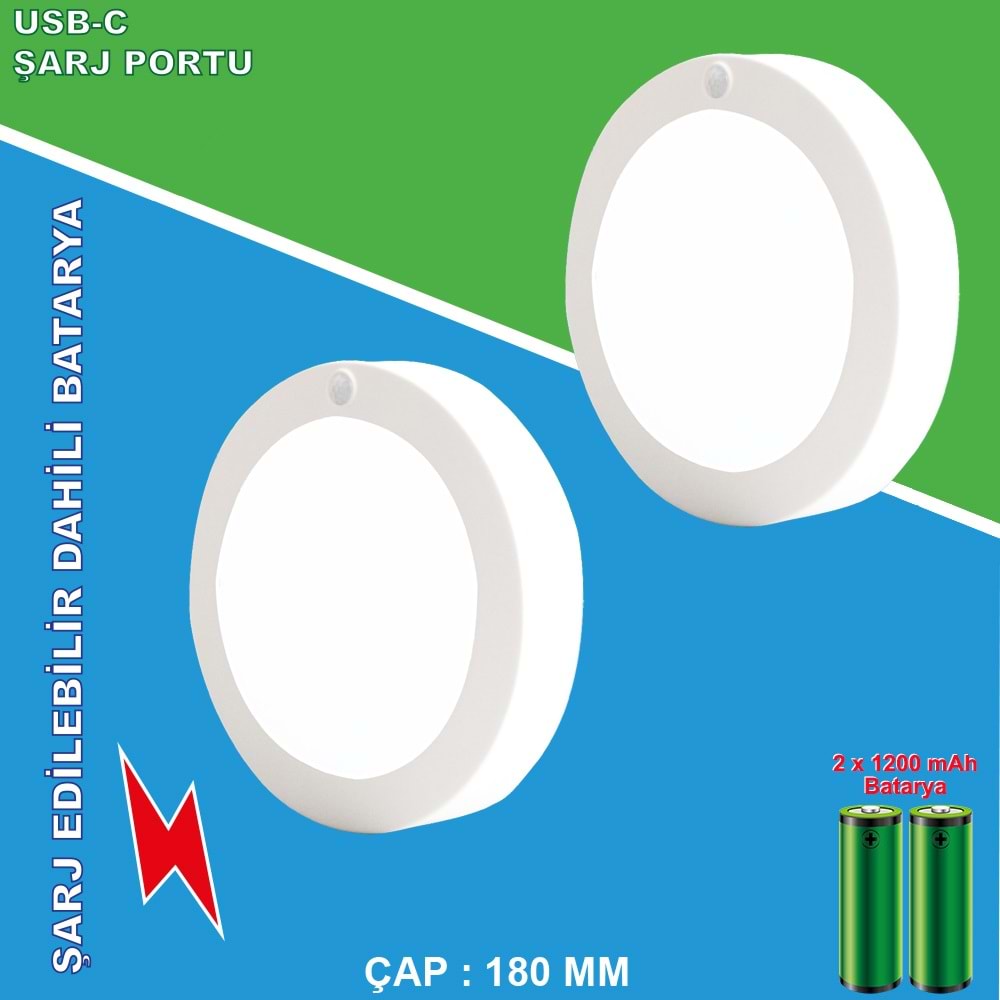 Greentech Şarjlı Hareket Sensörlü Led Aydınlatma / GT-CL05-2 Adet