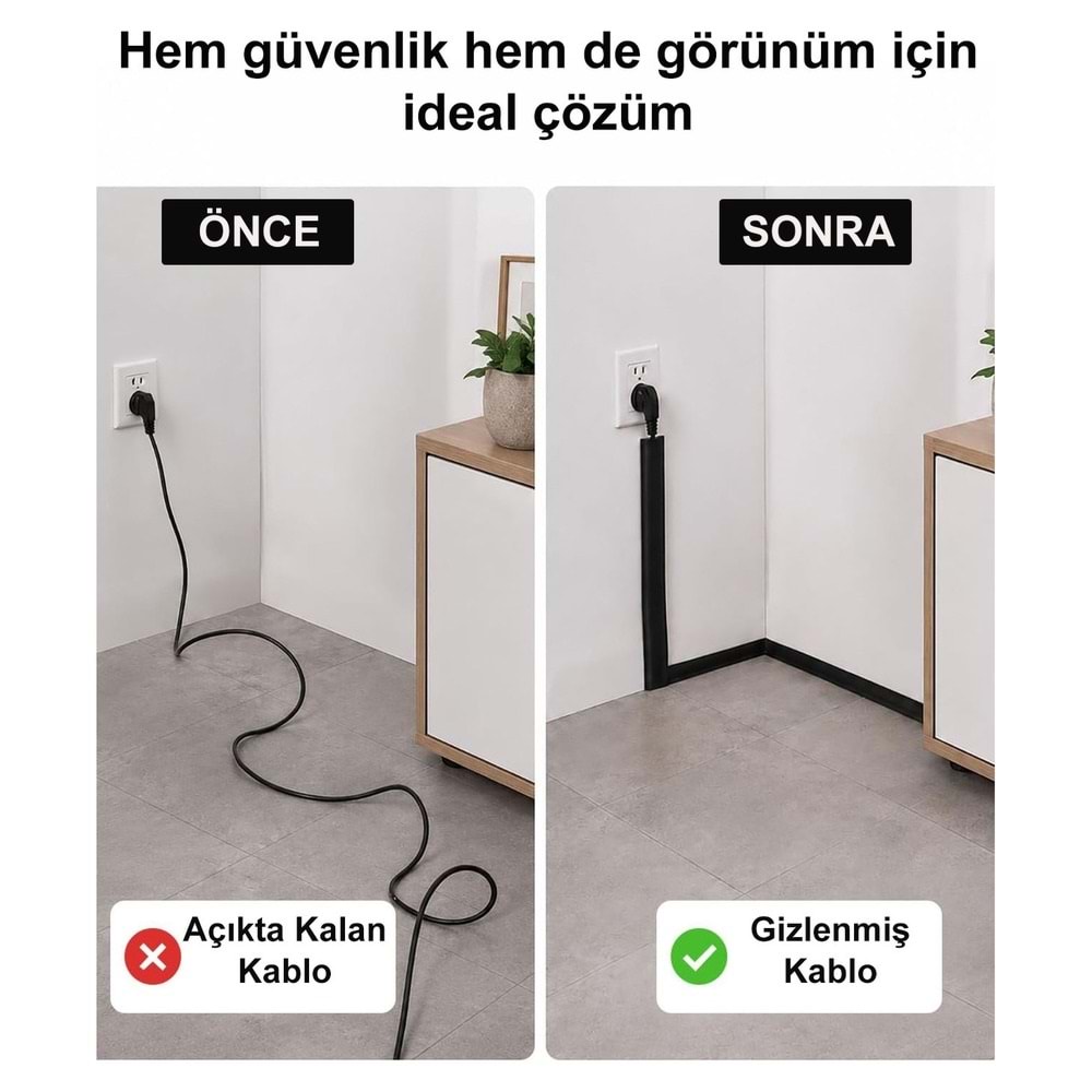 Greentech Esnek Kablo Kanalı, Kablo Koruyucu ve Düzenleyici (Kendinden Yapışkanlı) Gri / GT-KK21