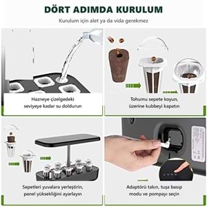 Greentech Hidroponik Topraksız Yetiştirme Seti, 12 Yuvalı, 20 W LED Işıklı, Otomatik Pompalı / GT-PG11S