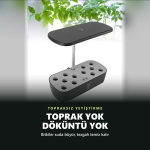 Greentech Hidroponik Topraksız Yetiştirme Seti, 12 Yuvalı, 20 W LED Işıklı, Otomatik Pompalı / GT-PG11S