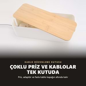 Greentech Bambu Kapaklı Kablo Düzenleyici ve Priz Saklama Kutusu, Beyaz, Ekstra Büyük Boy / GT-PK07