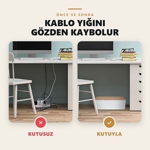 Greentech Bambu Kapaklı Kablo Düzenleyici ve Priz Saklama Kutusu, Beyaz, Ekstra Büyük Boy / GT-PK07