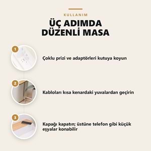 Greentech Bambu Kapaklı Kablo Düzenleyici ve Priz Saklama Kutusu, Beyaz, Ekstra Büyük Boy / GT-PK07
