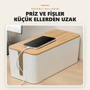 Greentech Bambu Kapaklı Kablo Düzenleyici ve Priz Saklama Kutusu, Beyaz, Ekstra Büyük Boy / GT-PK07