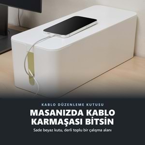 Greentech Kapaklı Kablo Düzenleyici ve Priz Saklama Kutusu, Beyaz, Ekstra Büyük Boy / GT-PK08