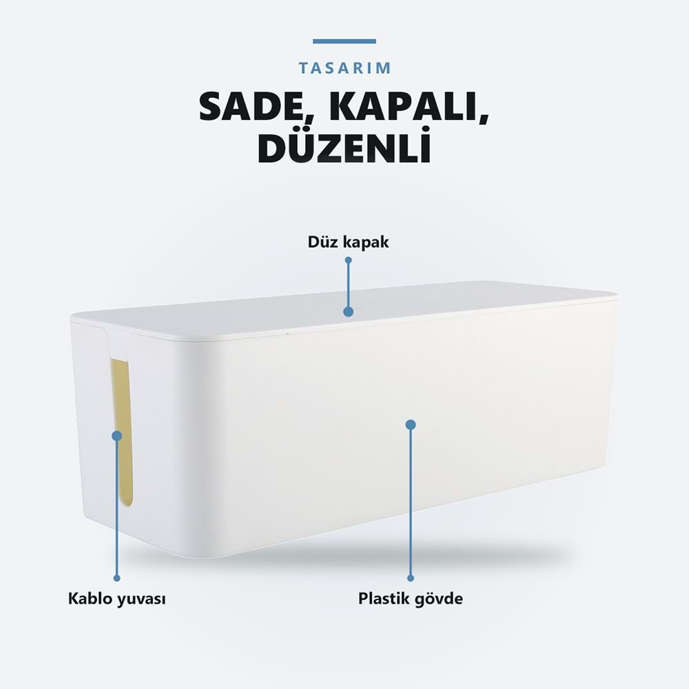 Greentech Kapaklı Kablo Düzenleyici ve Priz Saklama Kutusu, Beyaz, Ekstra Büyük Boy / GT-PK08