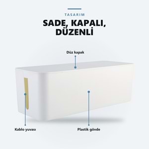 Greentech Kapaklı Kablo Düzenleyici ve Priz Saklama Kutusu, Beyaz, Ekstra Büyük Boy / GT-PK08