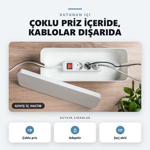 Greentech Kapaklı Kablo Düzenleyici ve Priz Saklama Kutusu, Beyaz, Ekstra Büyük Boy / GT-PK08
