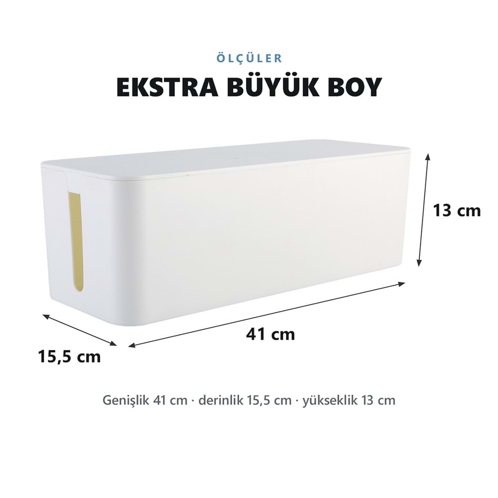 Greentech Kapaklı Kablo Düzenleyici ve Priz Saklama Kutusu, Beyaz, Ekstra Büyük Boy / GT-PK08