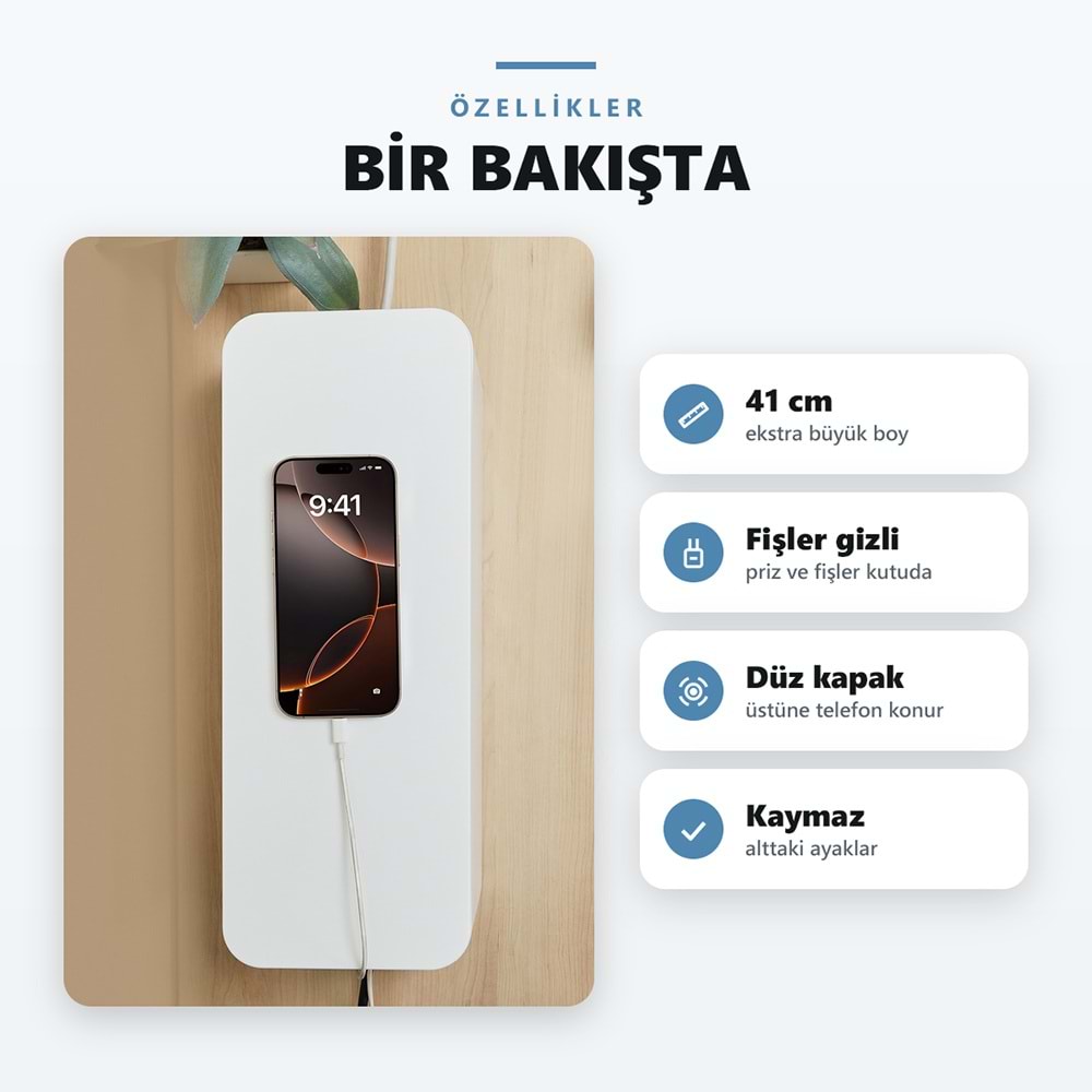 Greentech Kapaklı Kablo Düzenleyici ve Priz Saklama Kutusu, Beyaz, Ekstra Büyük Boy / GT-PK08