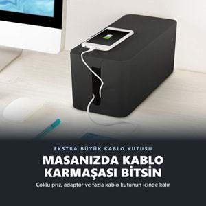 Greentech Kapaklı Kablo Düzenleyici ve Priz Saklama Kutusu, Siyah, Ekstra Büyük Boy / GT-PK09