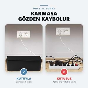 Greentech Kapaklı Kablo Düzenleyici ve Priz Saklama Kutusu, Siyah, Ekstra Büyük Boy / GT-PK09