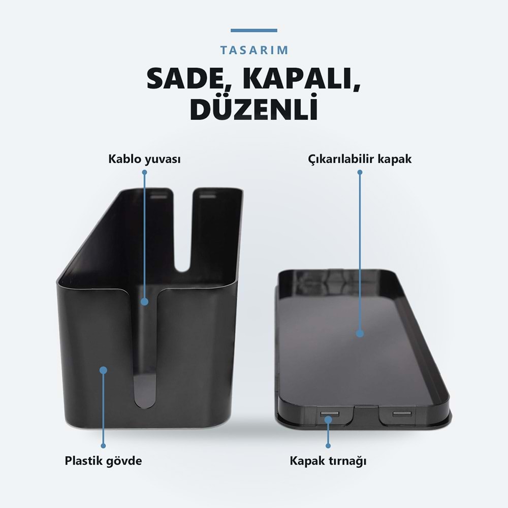 Greentech Kapaklı Kablo Düzenleyici ve Priz Saklama Kutusu, Siyah, Ekstra Büyük Boy / GT-PK09
