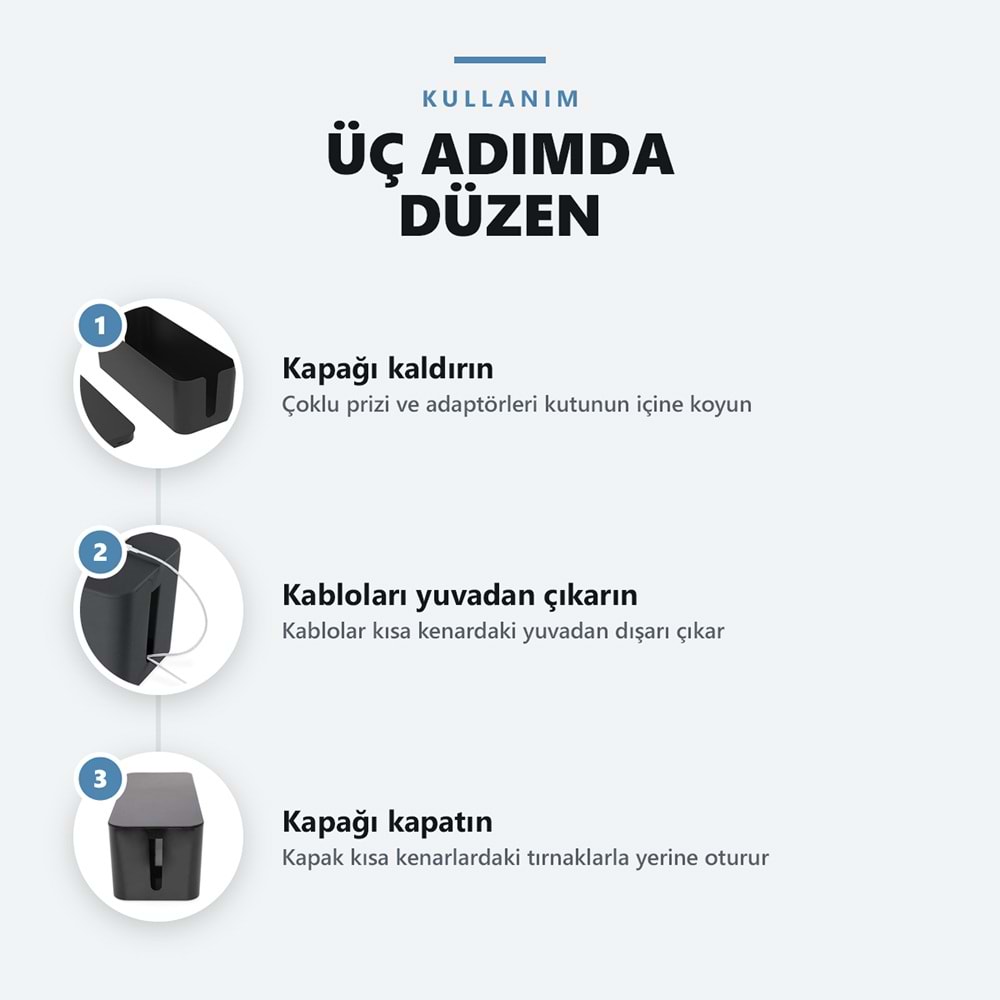 Greentech Kapaklı Kablo Düzenleyici ve Priz Saklama Kutusu, Siyah, Ekstra Büyük Boy / GT-PK09