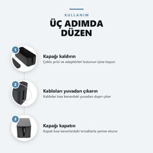 Greentech Kapaklı Kablo Düzenleyici ve Priz Saklama Kutusu, Siyah, Ekstra Büyük Boy / GT-PK09