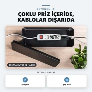 Greentech Kapaklı Kablo Düzenleyici ve Priz Saklama Kutusu, Siyah, Ekstra Büyük Boy / GT-PK09
