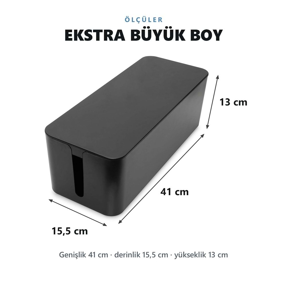 Greentech Kapaklı Kablo Düzenleyici ve Priz Saklama Kutusu, Siyah, Ekstra Büyük Boy / GT-PK09