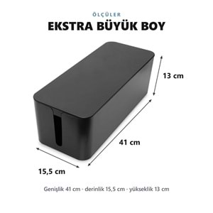 Greentech Kapaklı Kablo Düzenleyici ve Priz Saklama Kutusu, Siyah, Ekstra Büyük Boy / GT-PK09