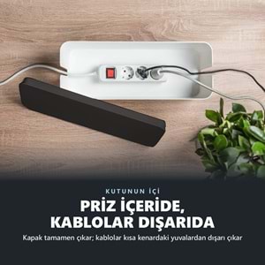 Greentech Kapaklı Kablo Düzenleyici ve Priz Saklama Kutusu, Siyah - Beyaz, Büyük Boy / GT-PK17
