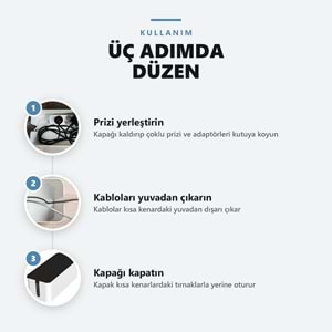 Greentech Kapaklı Kablo Düzenleyici ve Priz Saklama Kutusu, Siyah - Beyaz, Büyük Boy / GT-PK17