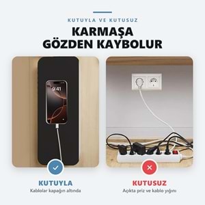 Greentech Kapaklı Kablo Düzenleyici ve Priz Saklama Kutusu, Siyah - Beyaz, Ekstra Büyük Boy / GT-PK18