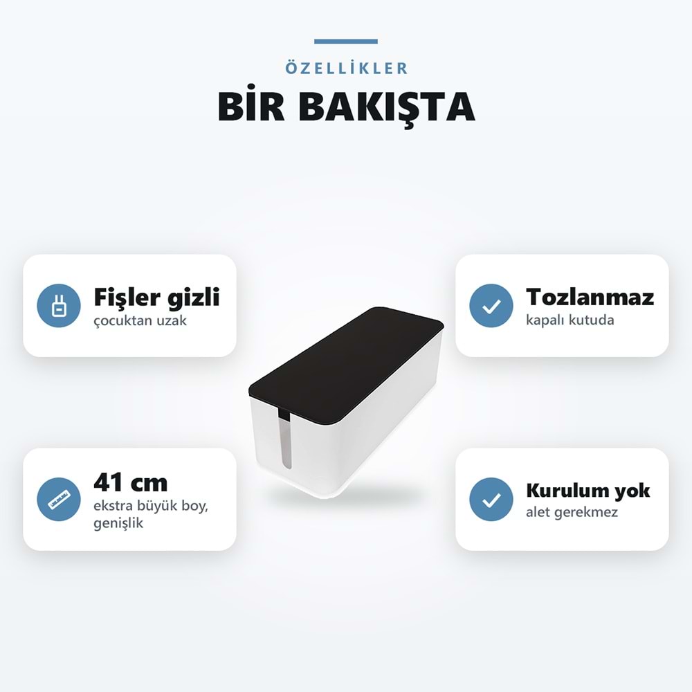 Greentech Kapaklı Kablo Düzenleyici ve Priz Saklama Kutusu, Siyah - Beyaz, Ekstra Büyük Boy / GT-PK18