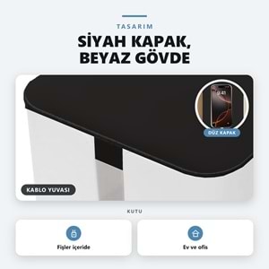 Greentech Kapaklı Kablo Düzenleyici ve Priz Saklama Kutusu, Siyah - Beyaz, Ekstra Büyük Boy / GT-PK18