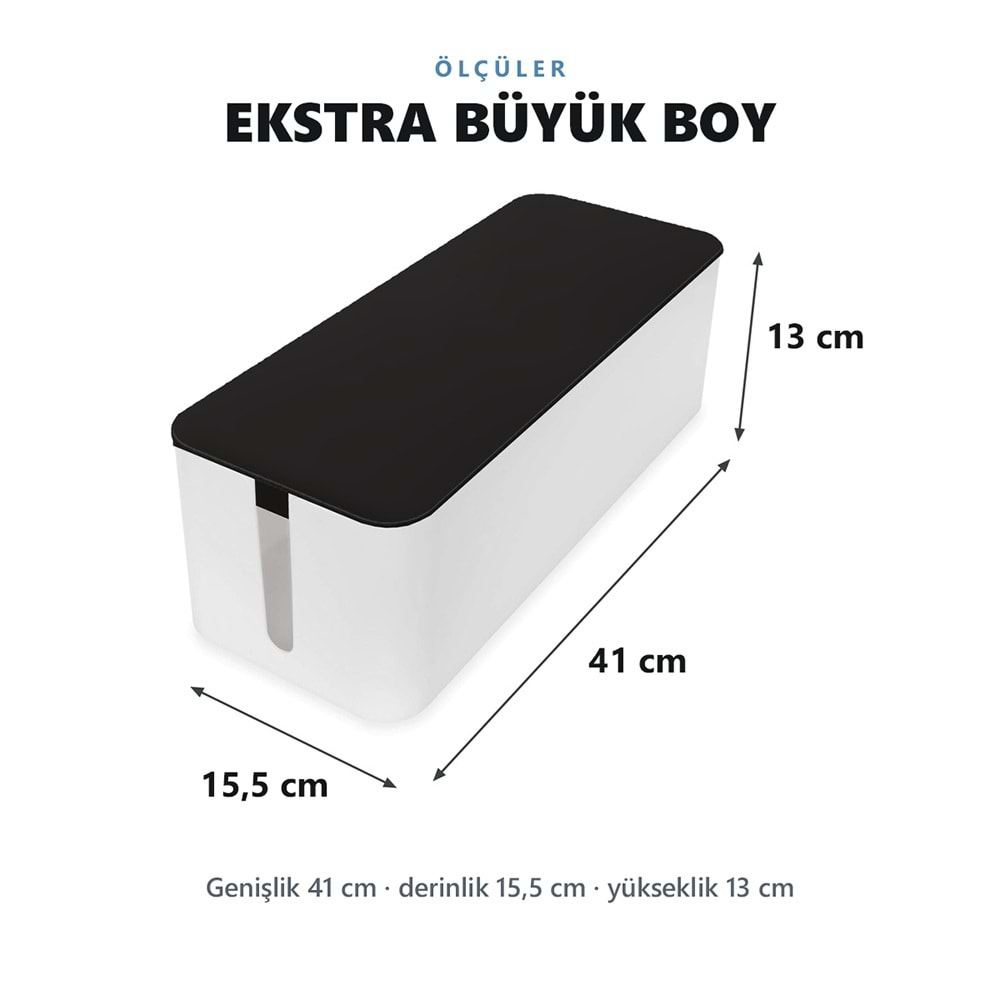 Greentech Kapaklı Kablo Düzenleyici ve Priz Saklama Kutusu, Siyah - Beyaz, Ekstra Büyük Boy / GT-PK18