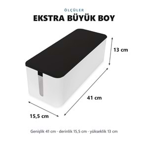 Greentech Kapaklı Kablo Düzenleyici ve Priz Saklama Kutusu, Siyah - Beyaz, Ekstra Büyük Boy / GT-PK18