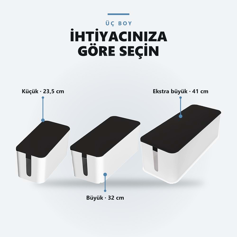 Greentech Kapaklı Kablo Düzenleyici ve Priz Saklama Kutusu, Siyah - Beyaz, Ekstra Büyük Boy / GT-PK18
