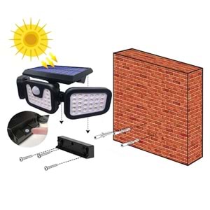 Greentech Güneş Enerjili Hareket Sensörlü 3 Taraflı Led Aydınlatma / GT-SL07
