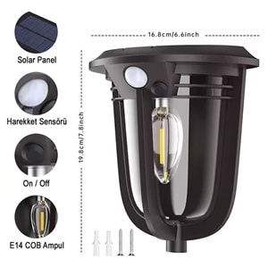 Greentech Güneş Enerjili Hareket Sensörlü, Cob Led Duvar Aplik / GT-SL18
