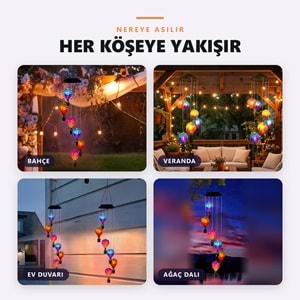 Greentech Güneş Enerjili Sıcak Hava Balonu Rüzgar Çanı, 6 Balonlu, LED Işıklı Asma Bahçe Süsü / GT-SL42