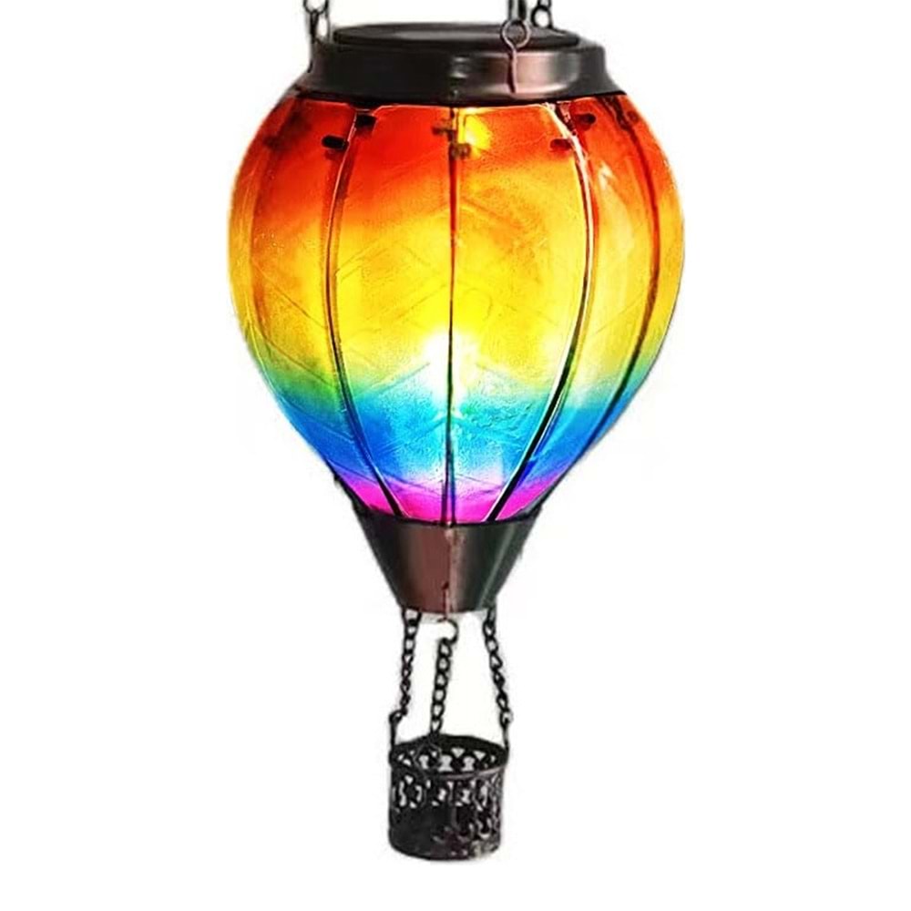Greentech Güneş Enerjili Askılı Sıcak Hava Balonu Bahçe Feneri, Renkli Cam, Alev Efektli LED Işık / GT-SL43