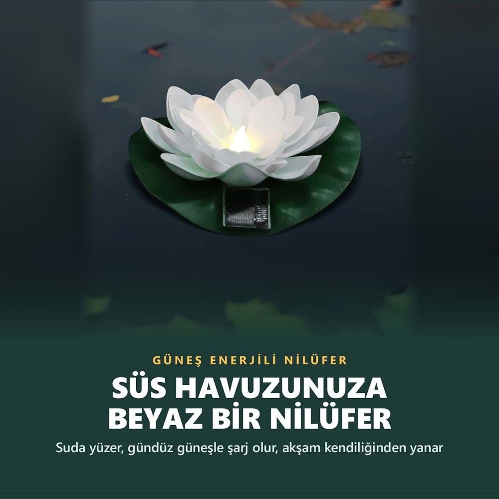 Greentech Güneş Enerjili Yüzen Nilüfer Havuz Lambası, Sıcak Beyaz LED, Süs Havuzu ve Gölet, Beyaz / GT-SL45B