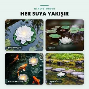 Greentech Güneş Enerjili Yüzen Nilüfer Havuz Lambası, Sıcak Beyaz LED, Süs Havuzu ve Gölet, Beyaz / GT-SL45B