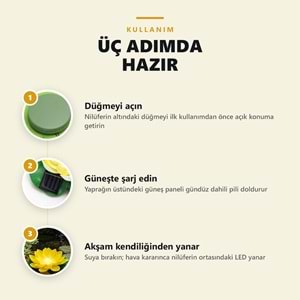 Greentech Güneş Enerjili Yüzen Nilüfer Havuz Lambası, Sıcak Beyaz LED, Süs Havuzu ve Gölet, Sarı / GT-SL45S