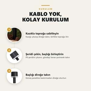 Greentech Güneş Enerjili Kazıklı Bahçe Yolu Lambası, 12 Adet, Sıcak Beyaz LED, Siyah / GT-SL47