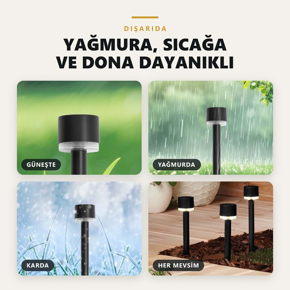 Greentech Güneş Enerjili Kazıklı Bahçe Yolu Lambası, 12 Adet, Sıcak Beyaz LED, Siyah / GT-SL47
