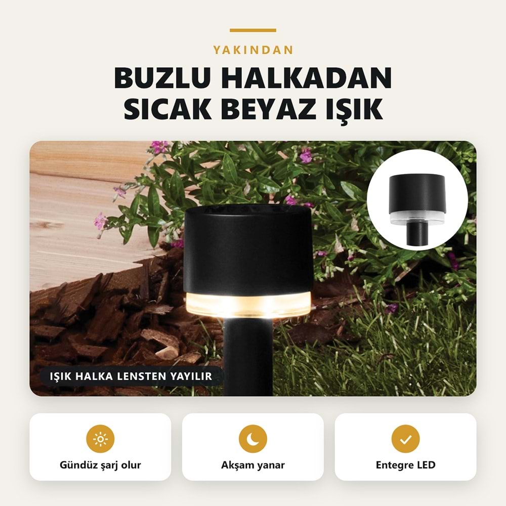 Greentech Güneş Enerjili Kazıklı Bahçe Yolu Lambası, 12 Adet, Sıcak Beyaz LED, Siyah / GT-SL47