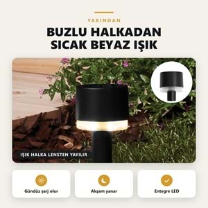Greentech Güneş Enerjili Kazıklı Bahçe Yolu Lambası, 12 Adet, Sıcak Beyaz LED, Siyah / GT-SL47