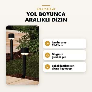 Greentech Güneş Enerjili Kazıklı Bahçe Yolu Lambası, 12 Adet, Sıcak Beyaz LED, Siyah / GT-SL47
