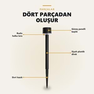 Greentech Güneş Enerjili Kazıklı Bahçe Yolu Lambası, 12 Adet, Sıcak Beyaz LED, Siyah / GT-SL47