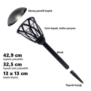 Greentech Güneş Enerjili Kazıklı Bahçe Yolu Lambası, 6 Adet, Cam Kapaklı, Sıcak Beyaz LED, Siyah / GT-SL49