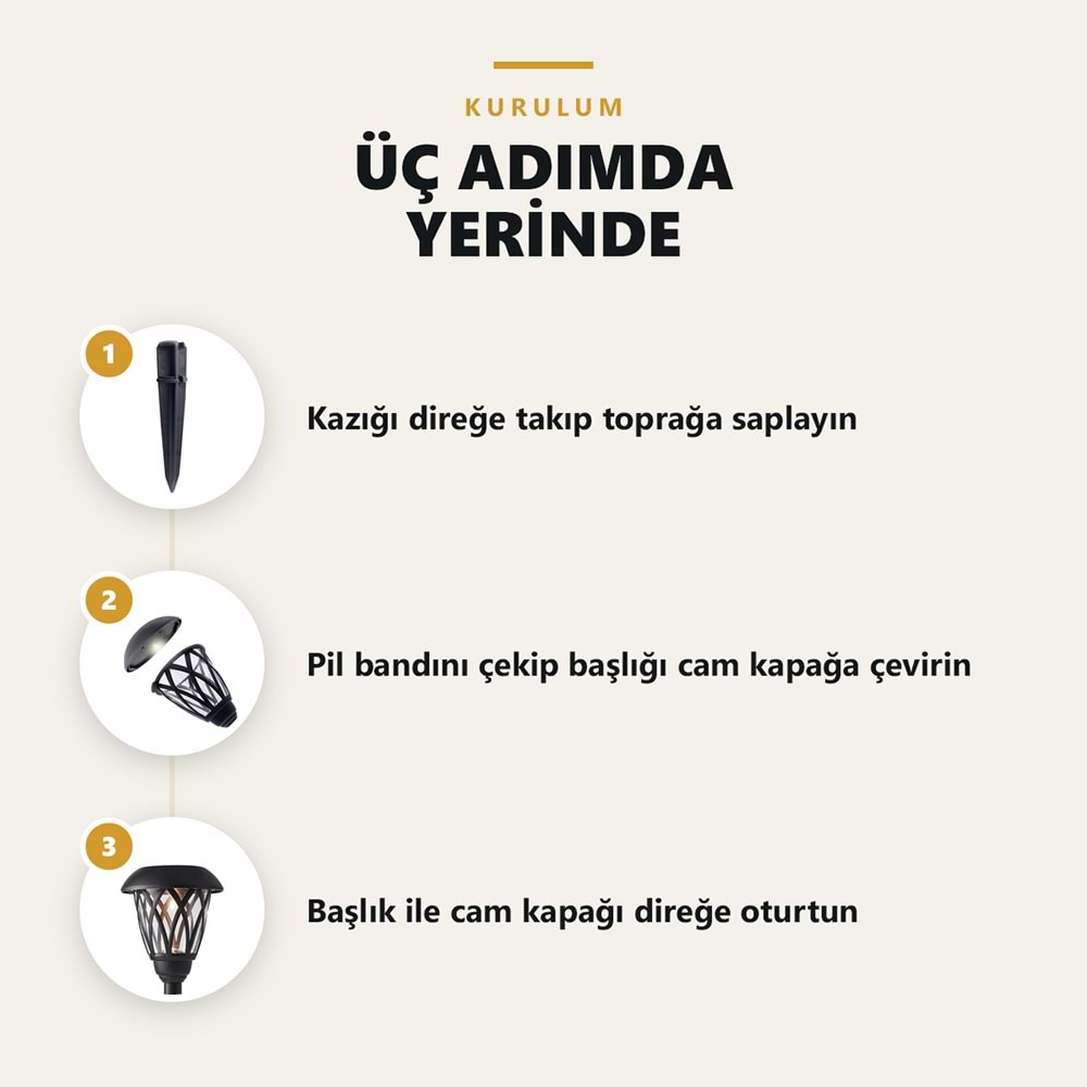 Greentech Güneş Enerjili Kazıklı Bahçe Yolu Lambası, 6 Adet, Cam Kapaklı, Sıcak Beyaz LED, Siyah / GT-SL49