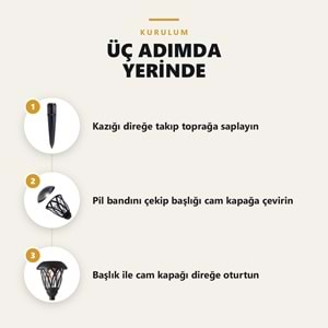 Greentech Güneş Enerjili Kazıklı Bahçe Yolu Lambası, 6 Adet, Cam Kapaklı, Sıcak Beyaz LED, Siyah / GT-SL49