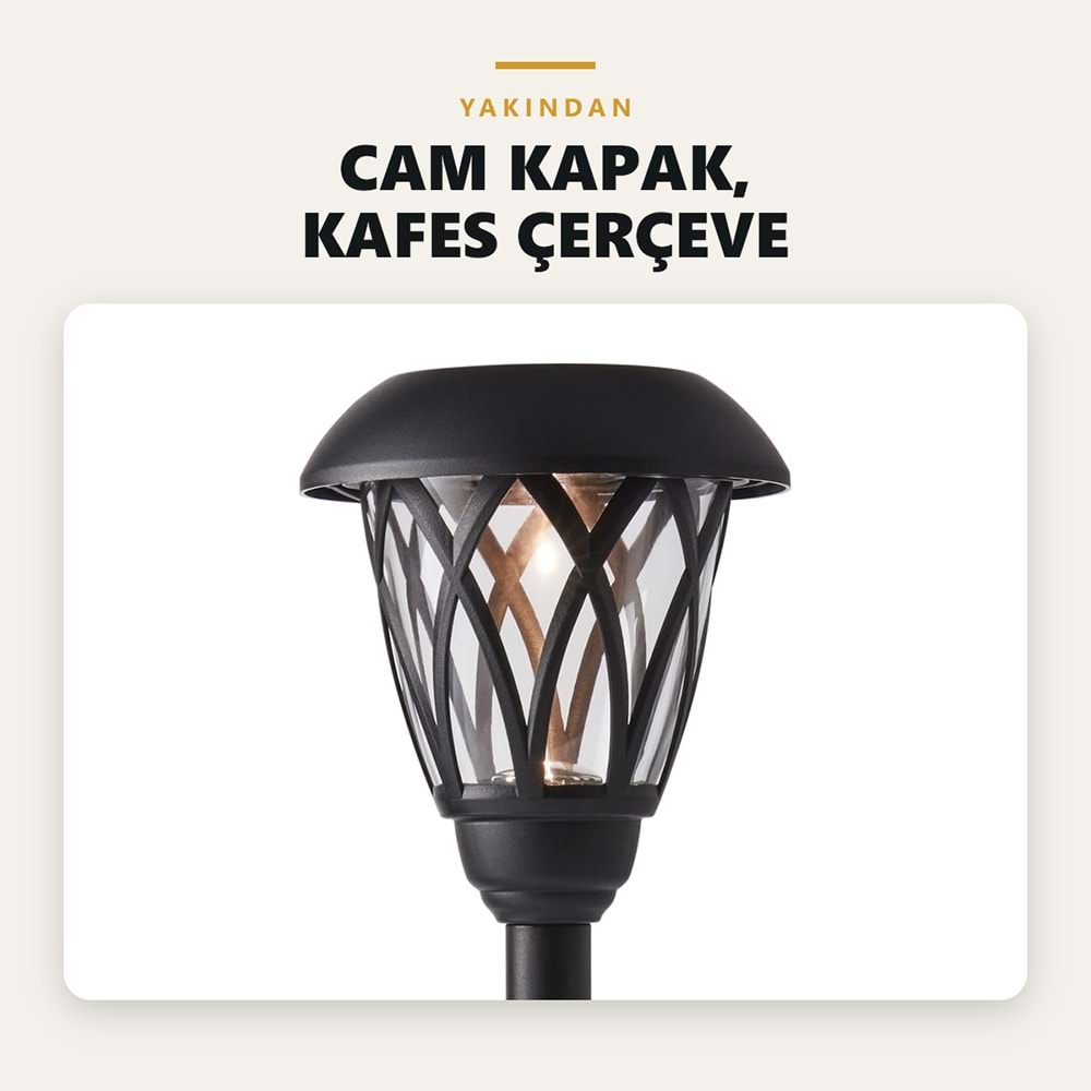 Greentech Güneş Enerjili Kazıklı Bahçe Yolu Lambası, 6 Adet, Cam Kapaklı, Sıcak Beyaz LED, Siyah / GT-SL49
