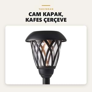 Greentech Güneş Enerjili Kazıklı Bahçe Yolu Lambası, 6 Adet, Cam Kapaklı, Sıcak Beyaz LED, Siyah / GT-SL49
