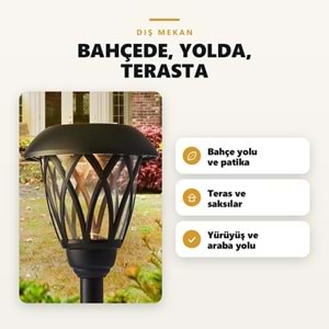 Greentech Güneş Enerjili Kazıklı Bahçe Yolu Lambası, 6 Adet, Cam Kapaklı, Sıcak Beyaz LED, Siyah / GT-SL49
