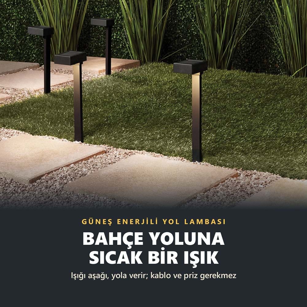 Greentech Güneş Enerjili Kazıklı Bahçe Yolu Lambası, Aşağı Işıklı, Siyah, 4 Adet / GT-SL50